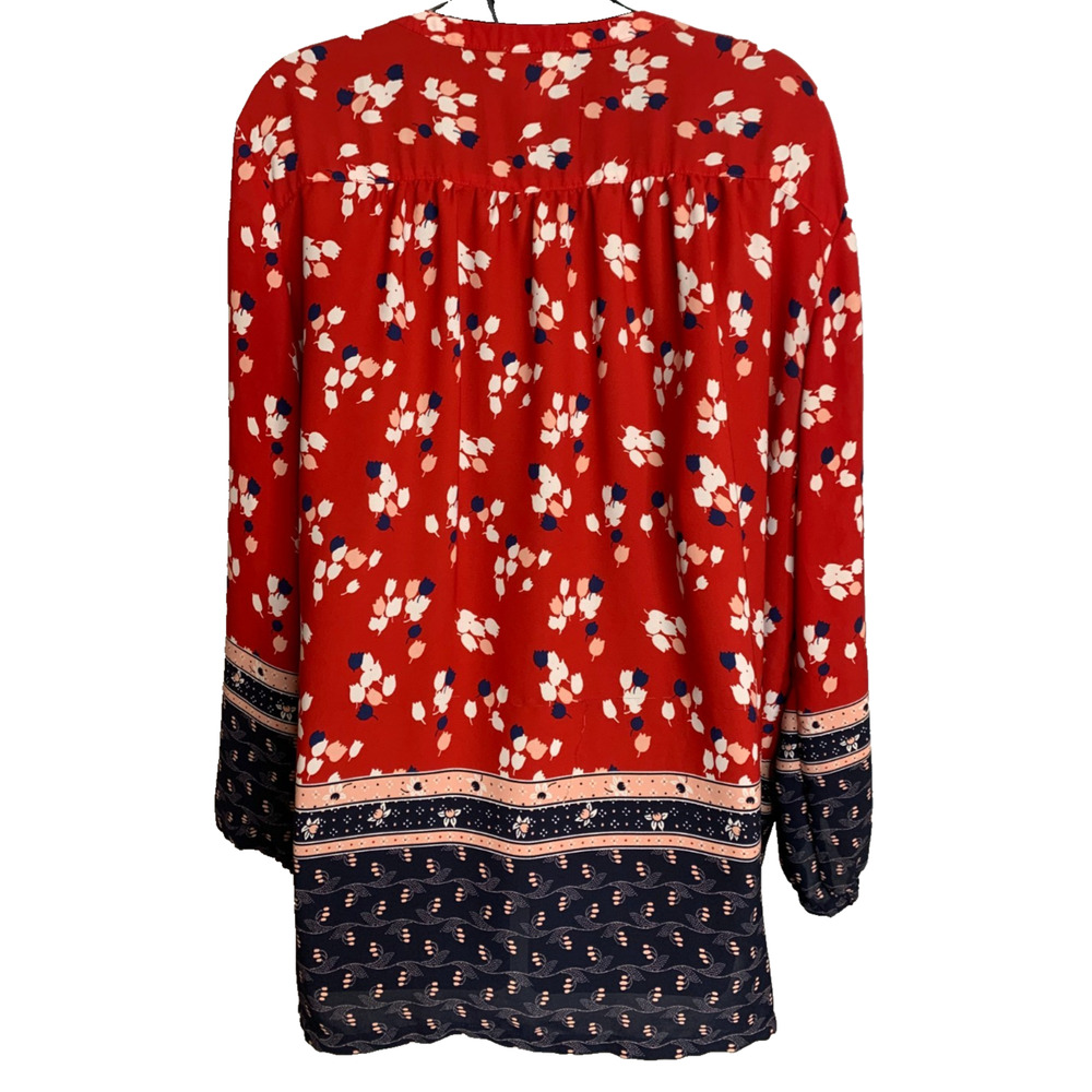 Loft Outlet Women's XL Long Sleeve Red Floral Print Blouse & Navy - Picture 5 of 8
